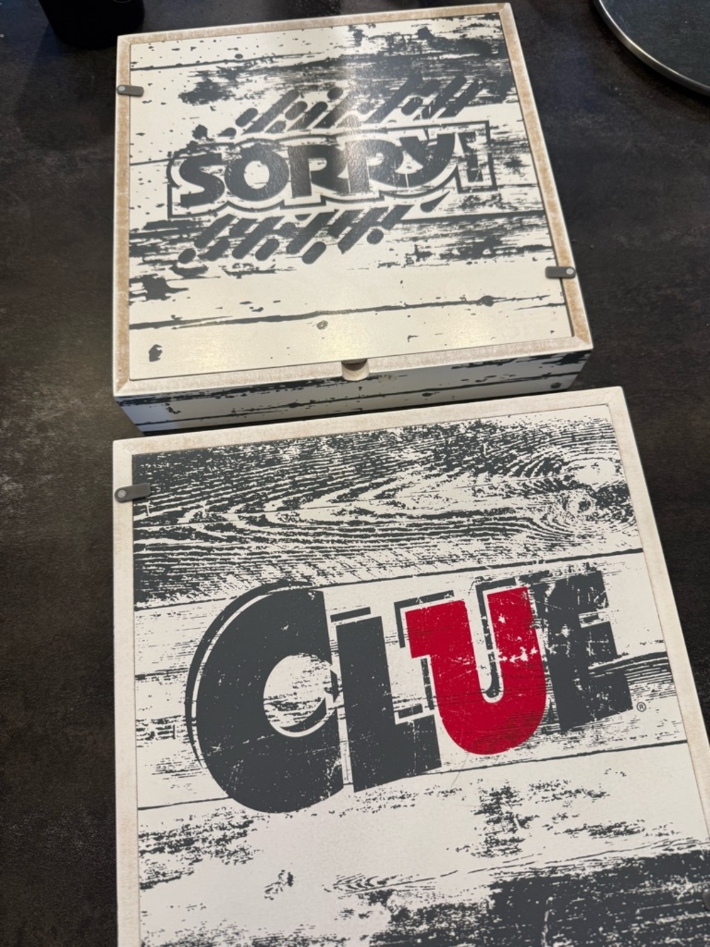 Clue & Sorry Decorative Game Boxes - White, Black, Red